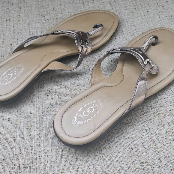 Tod's Women Sandal Brown Leather Upper Flat Shoes Made in Italy Size 39.5 - Picture 9 of 16